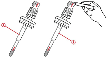 fig. 5:  1 – original no. 2 steering intermediate shaft 2 – new no. 2 steering intermediate shaft 