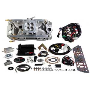 EFI systems such as this one from Holley come equipped with 4 programmable inputs and 4 programmable outputs and is billed as the replacement for a 950 carb. It fits most vehicles with up to a single power adder.