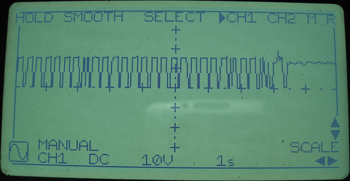 Because of its simplicity of operation, using an old labscope for test-driving can be good. In this case, the glitches in the pulse-modulated waveform indicated a problem in the TCM 2-4 solenoid driver.