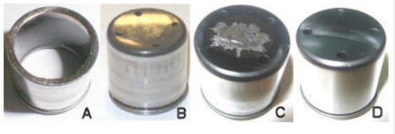 figure 1: cam followers in various stages of wear: holed base (a), excessive wear (b), normal wear (c) and new part (d). 