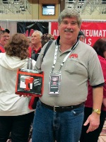 aircat pneumatic tools got distributors to stop by their booth for a game of plinko. jim costigan, a distributor out of fox river grove, il, won the aircat 1/2” twin clutch.