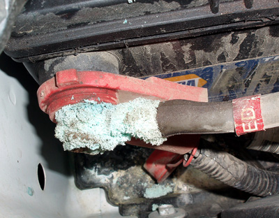 an added cable powering an aftermarket winch or snow plow lift often seems to accelerate corrosion on the positive battery terminal.  