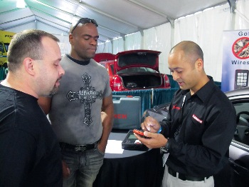 Representing Launch Tech USA was Victor Rivilla (right), who demonstrated the company’s new domestic software on a 2010 Chevy Malibu in the ISN Technical Training Tent. The tent was a great spot for distributors to engage in on-the-car demonstrations, use the products themselves and meet the manufacturers’ product managers. 