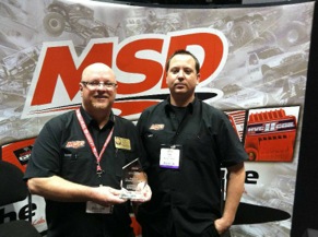 Russell Stephens, president, and Erik Brock, product manager, receiving the Innovation Award at the 2013 Hot Rod and Restoration Trade Show