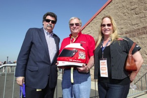 Left to right: Mike Helton of NASCAR, Vic Edelbrock Jr. and his daughter, Christi Edelbrock.