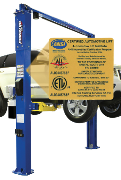 All previously certified Forward Lift vehicle lifts have been recertified by the Automotive Lift Institute (ALI) to meet requirements in the updated standard covering lift design, construction and testing in North America. Forward Lift’s entire light-duty two-post, four-post and low-rise lines, plus three popular heavy-duty models, received approval.