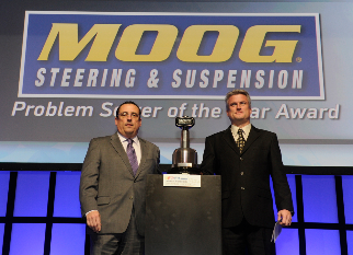 Matt Borland, right, crew chief for Ryan Newman and the No. 39 Quicken Loans Chevrolet SS, received Federal-Mogul's MOOG Steering and Suspension 
