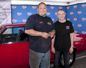Randy McCoy of Randys Tire in Lugoff, SC, receives the keys to his custom 1972 Chevelle from NASCAR Sprint Cup driver Mark Martin.